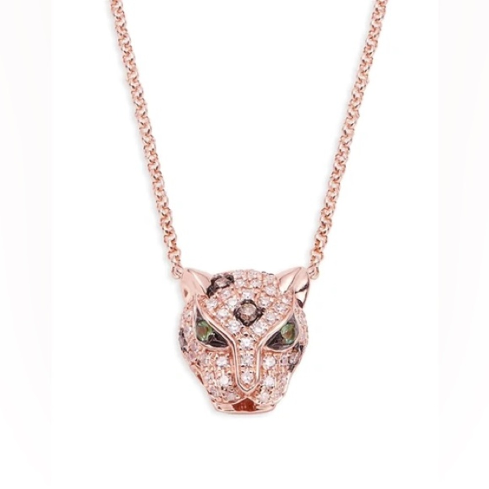 Effy 14K Rose Gold Diamond Panther Head Pendant Necklace